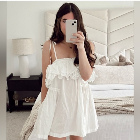 Free People  White Ruffle Mini Dress S - Picture 5 of 14